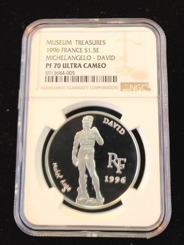 1996 FRANCE SILVER 1.5 EURO MICHELANGELOS DAVID NGC PF 70 ULTRA CAMEO PERFECTION - Picture 4 of 4