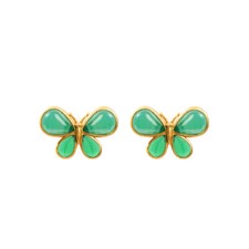 Green Real Jade Butterfly Earrings Natural Jewelry Women 18K Gold Plated