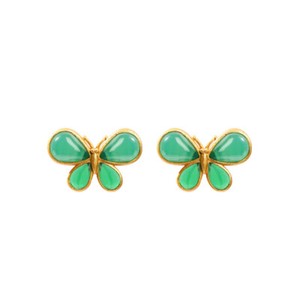 Authentic Green Real Jade Butterfly Earrings Natural Jewelry Women 18K Gold Plated