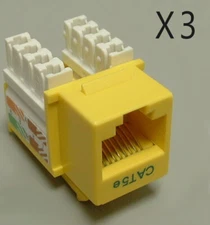 3 Pack Lot - CAT5e Keystone RJ45 110 Punch Down Keystone Snap-In Jack - Yellow