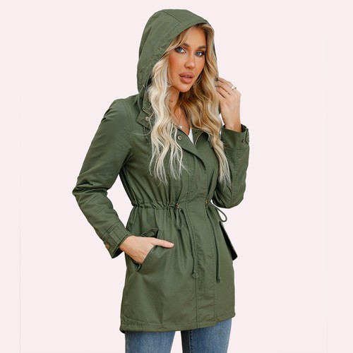 Damen Oversized Kapuzenjacke Mode Lange Windbreaker Jacke Loose Trench Coat - Bild 2 von 31