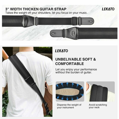 Correa de bajo ajustable para guitarra eléctrica acústica 3" de ancho soporte para almohadilla 6 púas regalo - Imagen 12 de 12