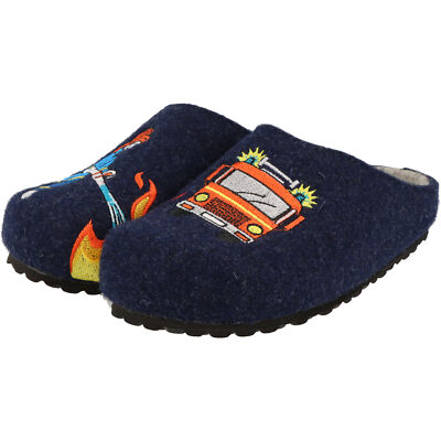 Jungen Hausschuhe Blau Supersoft Clogs 542-180 Komfort Pantoffeln Feuerwehr NEU