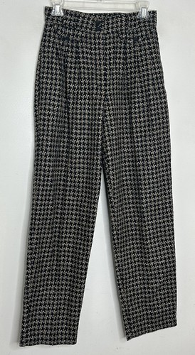 Diane von Furstenberg Women’s Vintage Black Houndstooth High Rise Pants Sz 10 - Picture 2 of 7