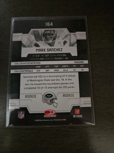 2009 Donruss Elite Rookies /999 Mark Sanchez #164 Rookie RC Card - Picture 3 of 3