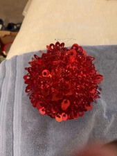Vintage Hanging Ornament 6” Ball RED Sequins Red