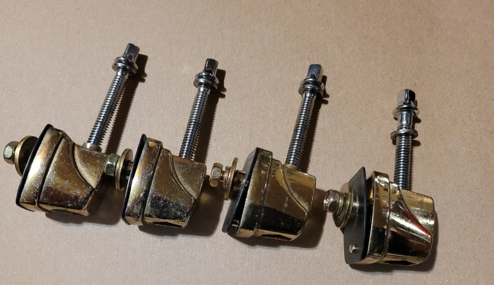 4 RARE USED VINTAGE YAMAHA 1ST GENERATION GOLD LUGS SNARE TOM DRUM JAPAN W RODS - Image 2 of 4