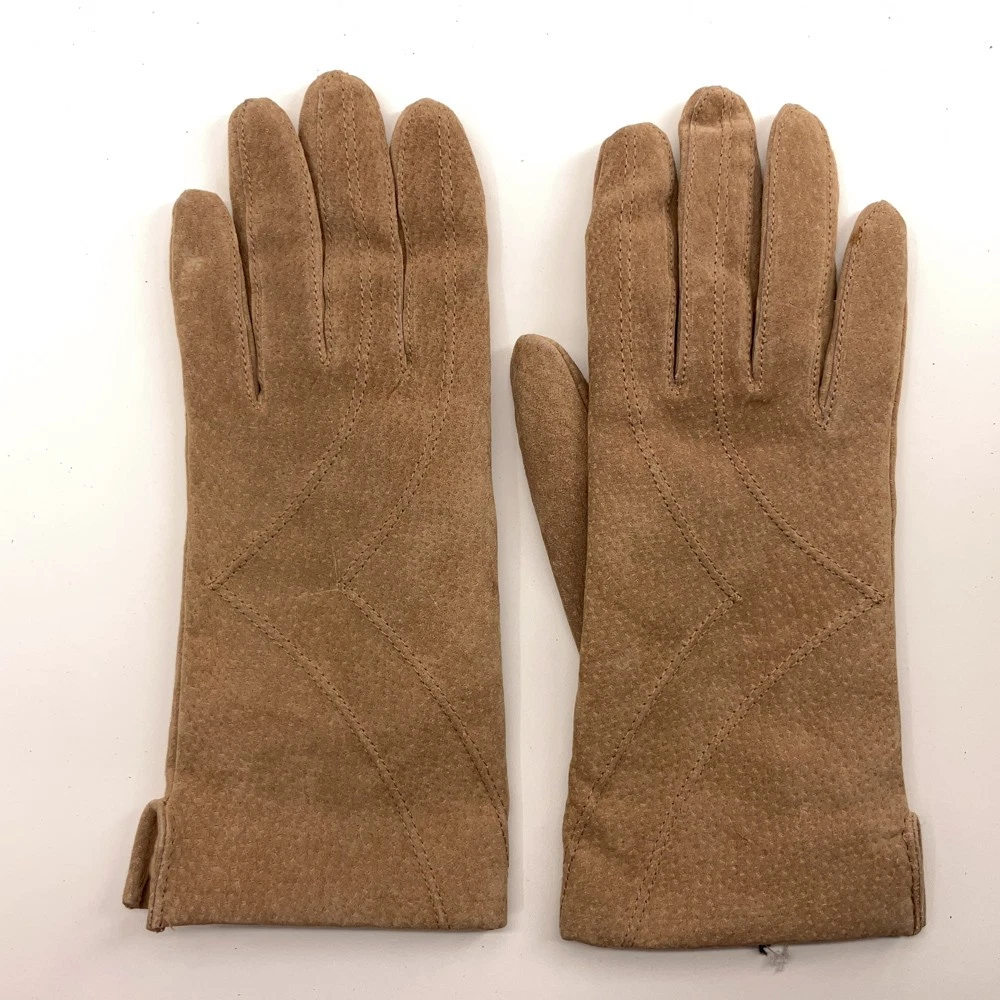 Fownes Retro Beige Suede Leather Curve line pattern Winter Gloves XL