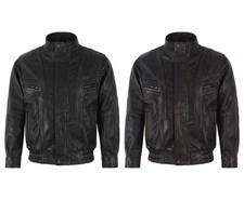 Men's Bomber Regular Fit Classic Leather Jacket Retro Biker Blouson Style Jacket