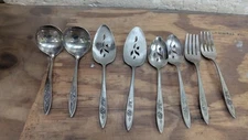 8 pcs Oneida Rose Community Serving Forks, Spoons, Ladles, Pie Knives Stainless