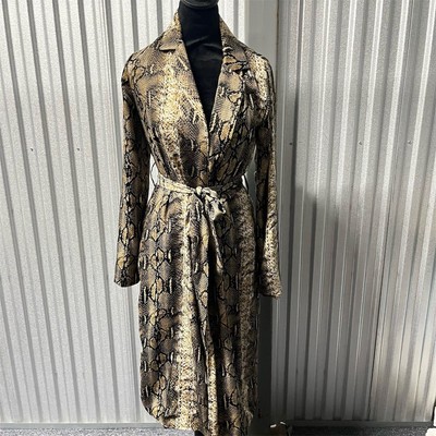 Meshki Snakeskin Robe Womens XS Belted Satin Midi Party Clubwear Animal Print