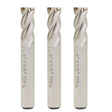 3PCS End Mill Set 3/8" Cutting Dia Shank 4 Flute 3 count 3/8 in, Silver
