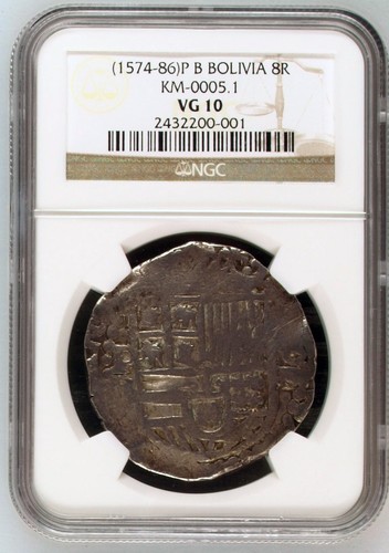 1574-86 Bolivia 8 Reales Philip II cob NGC VG10 - 第 1/4 張圖片