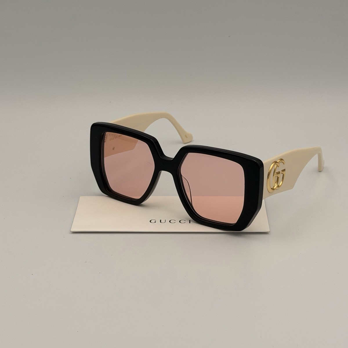 Gucci GG0956S 002 Oversized Square Sunglasses Black White Pink