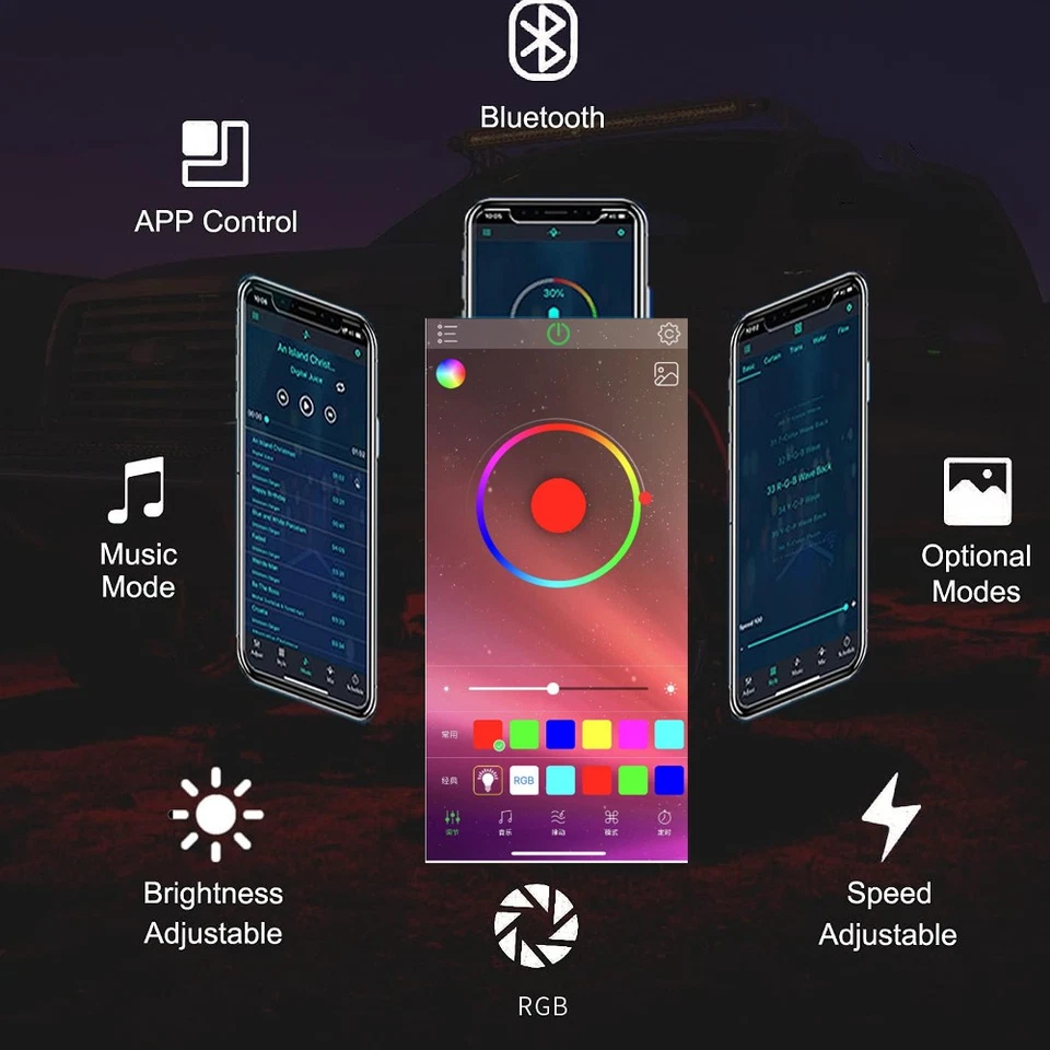 8Pods RGB LED Rock Light Kit Underglow Wheel Light Fit Dodge Ram 1500 2500 3500 - Image 2 of 4