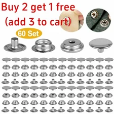 60 Sets Snap Fastener Kit 15MM Press Stud Cap Button Marine Boat Canvas Leather