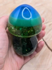 Green-Blue Sparkle Mushroom, Dirty Pour Mushroom Glow in the Dark Handmade