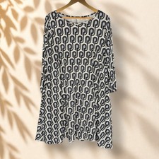 Unbranded Dress Women M Medium Gray Geometric Shift Midi Long Sleeve Casual