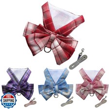 Petbuy Plaid Dog Dress Bow Tie Harness Leash Set,Dog Clothes Harn