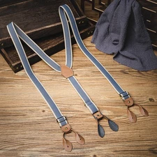 New Vintage Button Men's Stretchy Elastic Braces Suspenders 2.5cm Nylon Leather