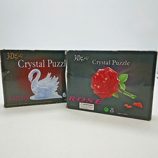 Bundle of 2 3D Crystal Puzzles - Swan (Clear) & Rose (Blue) - Complete - Boxed