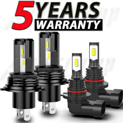 For Pontiac Vibe 2003-2008 4X 6000K LED Headlight Hi/Lo Beam + Fog Light Bulbs