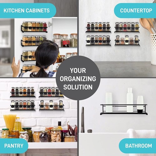 4 Packs Kitchen Spice Rack Organizer Storage Shelf Cabinet Jar Holder Wall Mount - Picture 4 of 13