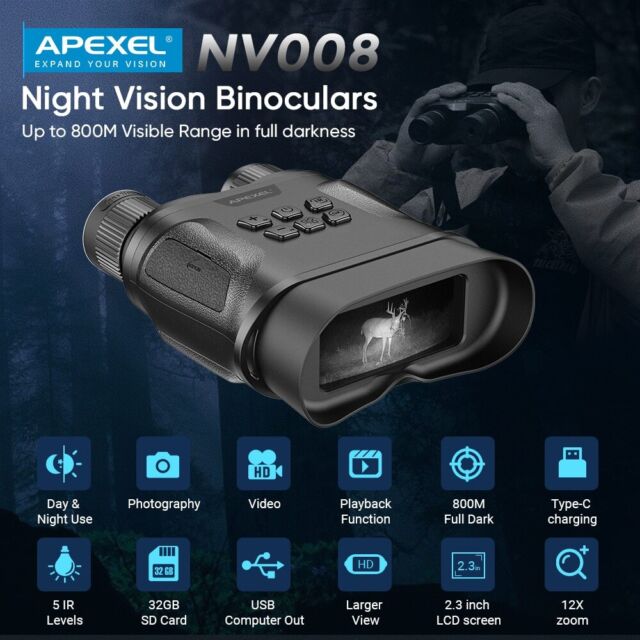 APEXEL low Night Vision Binoculars 800m 12x Zoom Telescope Infrared Digital IR APEXEL low Night Vision Binoculars 800m 12x Zoom Telescope Infrared Digital IR