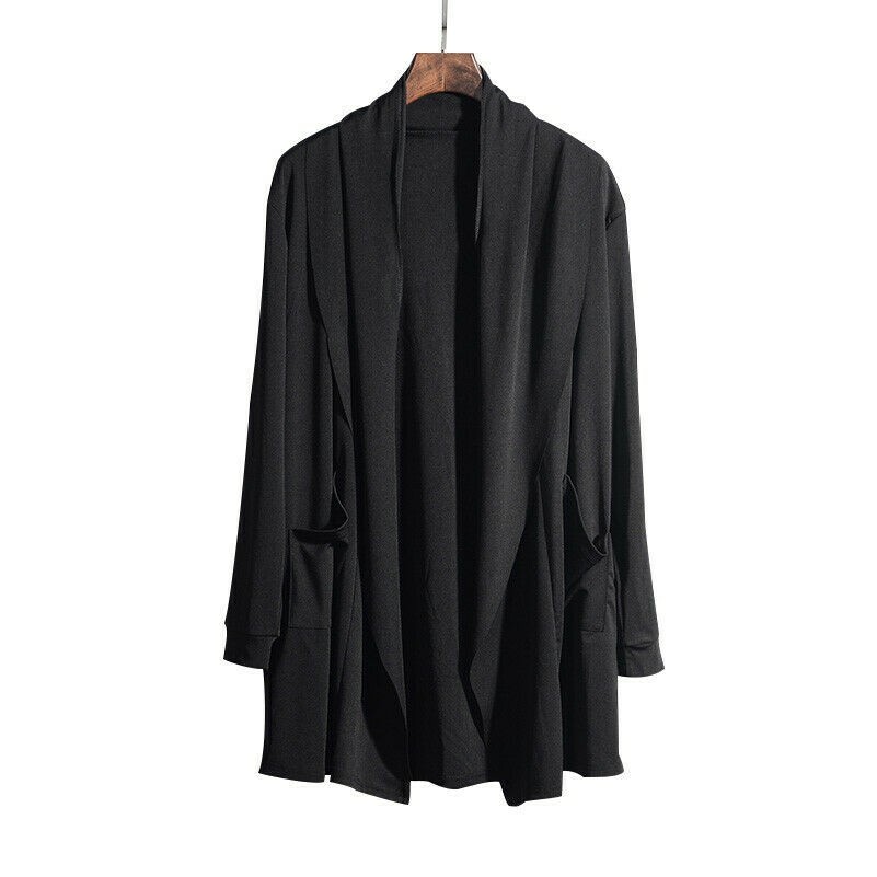 L'or ケープコート Irregular hem Cape Coat Mens Long Hooded Black Trench Casual Cape Cloak Irregular