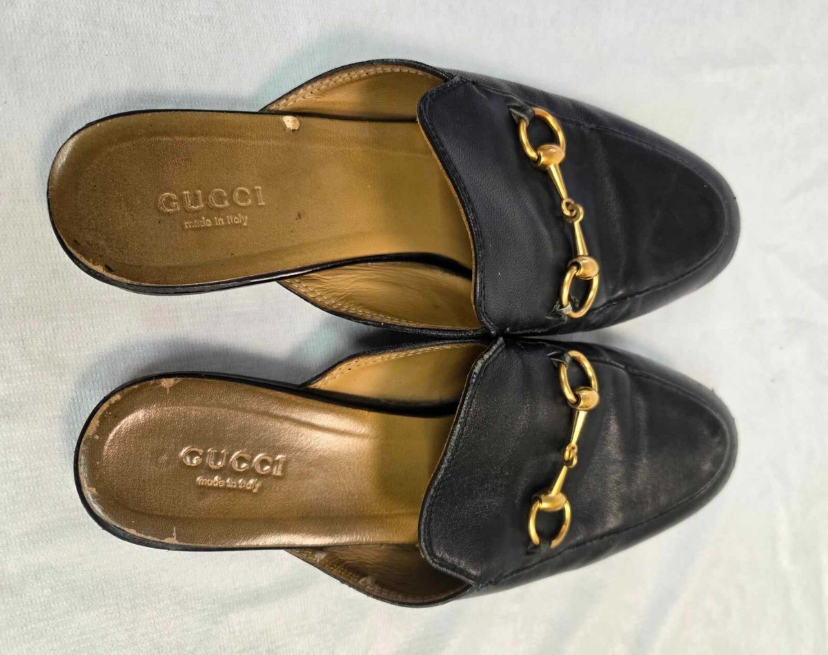 Gucci Princetown Mules Black Leather Horsebit Size 39, Preowned | eBay