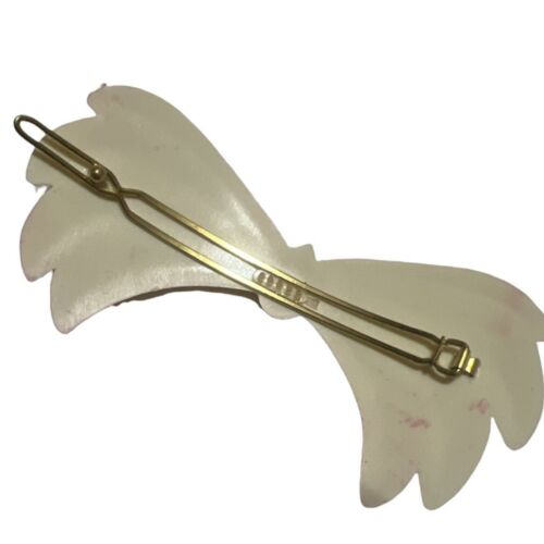 1970’s Off White & Orange Bow Or Bird Wing Shaped Barrette, Made In France, NOS - Bild 3 von 5