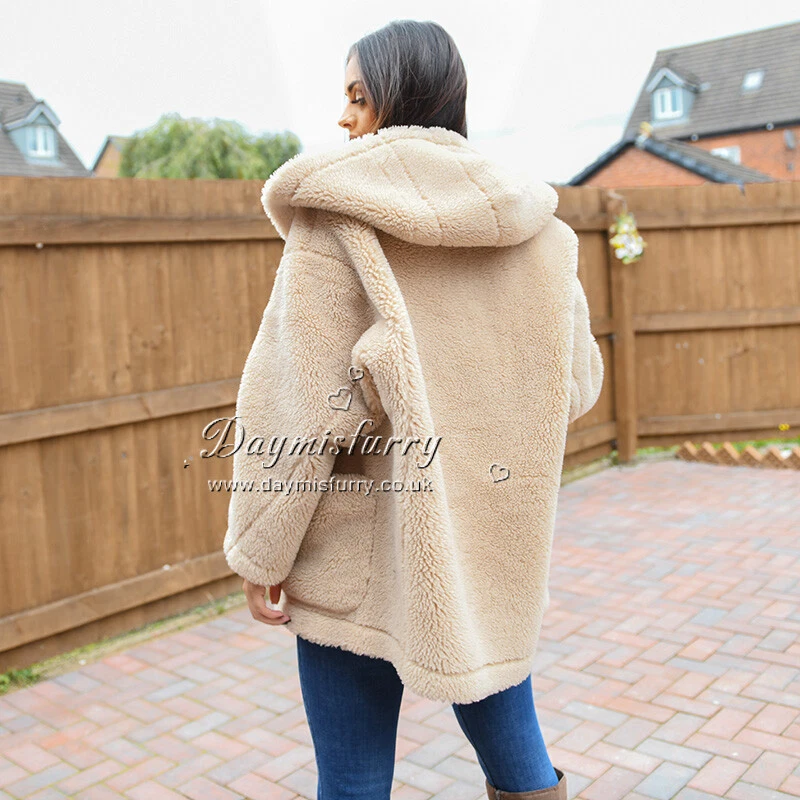 Women Fuzzy Coat / Oversize Hooded Teddy Jacket,Teddy Coat, Winter