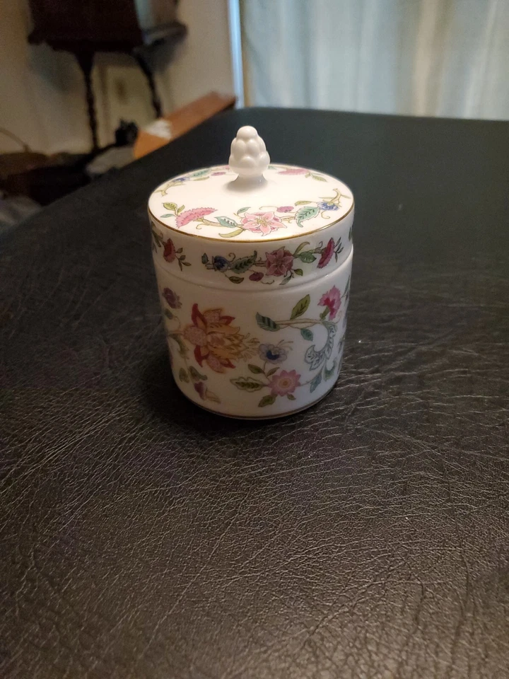 Minton HADDON HALL Jar Candy Bowl Trinket Box w/ Lid Floral-inside lid chip - Image 2 of 4