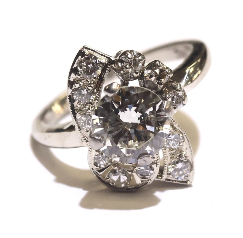 14k white gold 1.81ct VVS2 L Round Natural diamond engagement ring 4.6g vintage