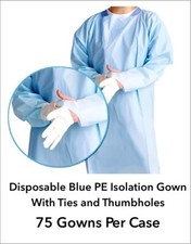Isolation Gown with Thumb Loops 75 PCS per Case Blue Medical Grade Polyethylene