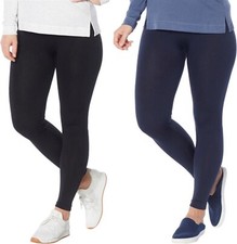 HUE 2Pc Fleece Lined Leggings BLACK NAVY L/XL NEW 307 