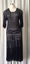 Navy Blue Crochet Dress Cover Up w Fringes S/M Boho