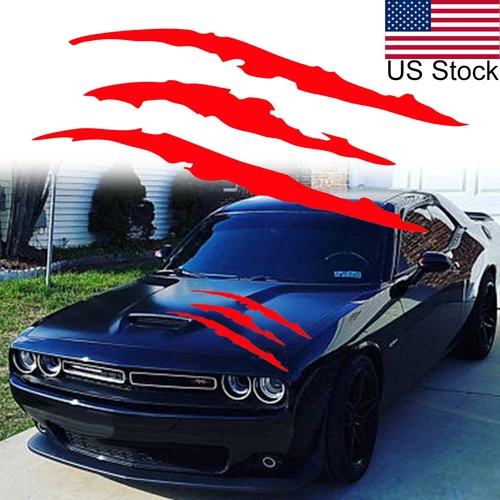 1PC 51'' Red Scratch Claw Beast Graphic Hood Body Side Vinyl Decal Sticker Decor