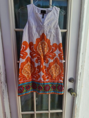 Womans Dress Laundry By Shelli Segal Size 4 Mod Linen Orange Mini Zip Summer