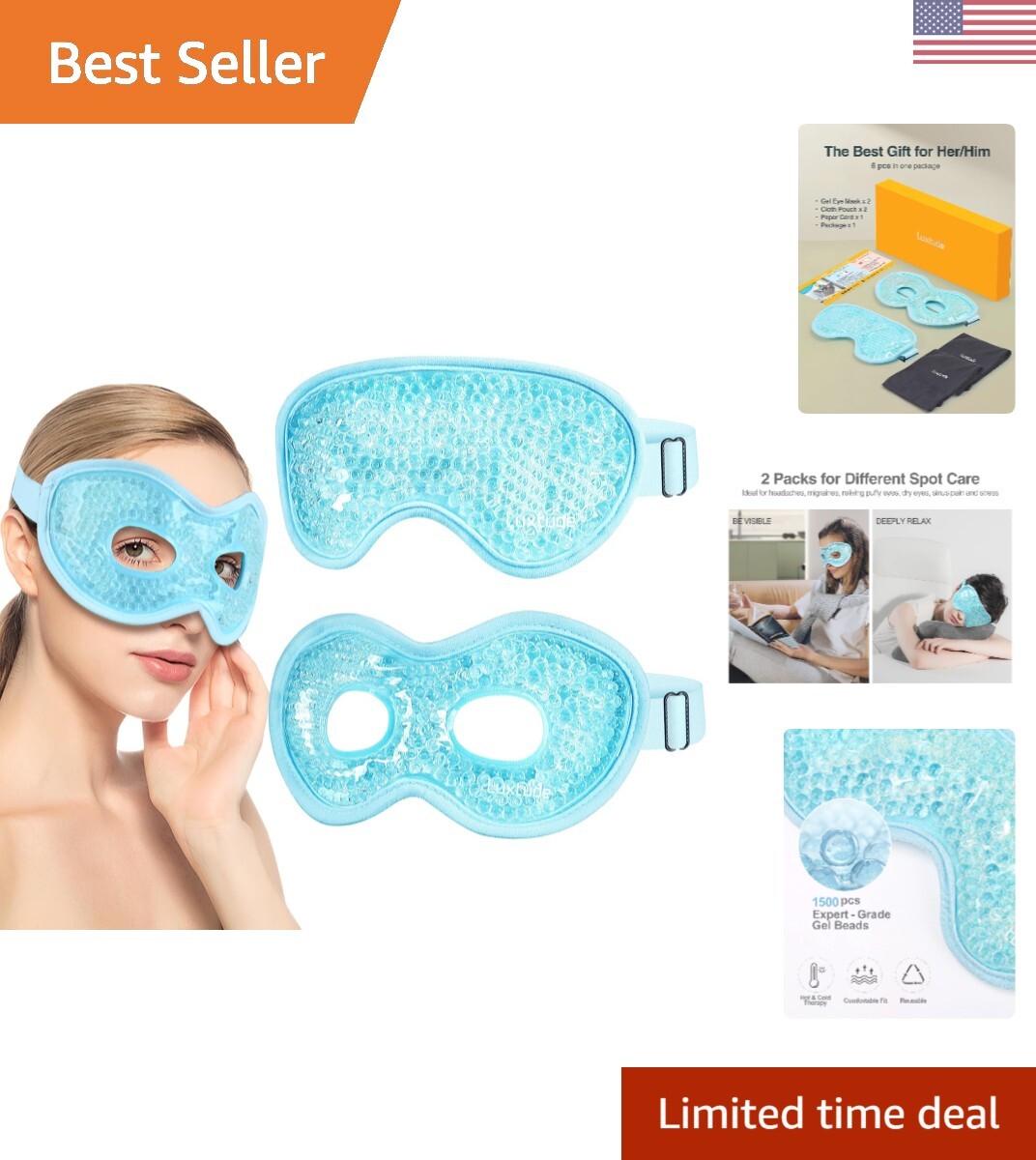 Reusable Hot & Cold Gel Eye Mask for Puffy Eyes, Dark Circles & Migraine Relief  