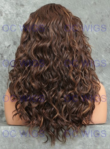 Long Full Curly Lace Front Heat OK Human Hair Blend Wig Brown/Blonde/Auburn EVED - Picture 4 of 7