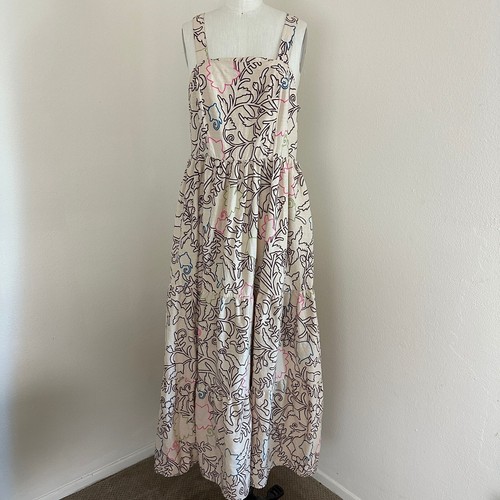 Knox Rose Dress Womens Medium Brown Floral Tiered Maxi Cotton Blend Stretch