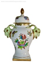 GROSSE URNE Herend Porzellan Queen Victoria VBO Deckelvase mit Ziegenhenkel