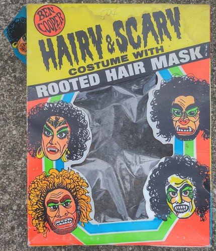 RARE 1978 Ben Cooper Hairy Scary Werewolf Halloween Costume-Rooted Hair Mask-Box - Picture 9 of 16