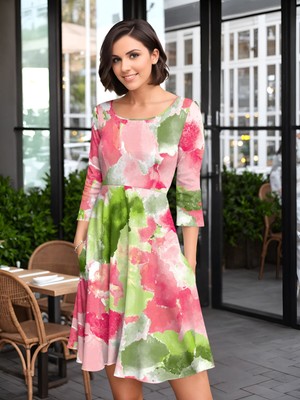 Bon Apple Tea Women's Three Quarter Sleeve Dress with Pockets