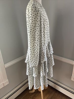 h&m long sleeve midi dress H&M Conscious Brown Printed Mock Neck Prarie Flare Long Sleeve Midi Dress  Size M