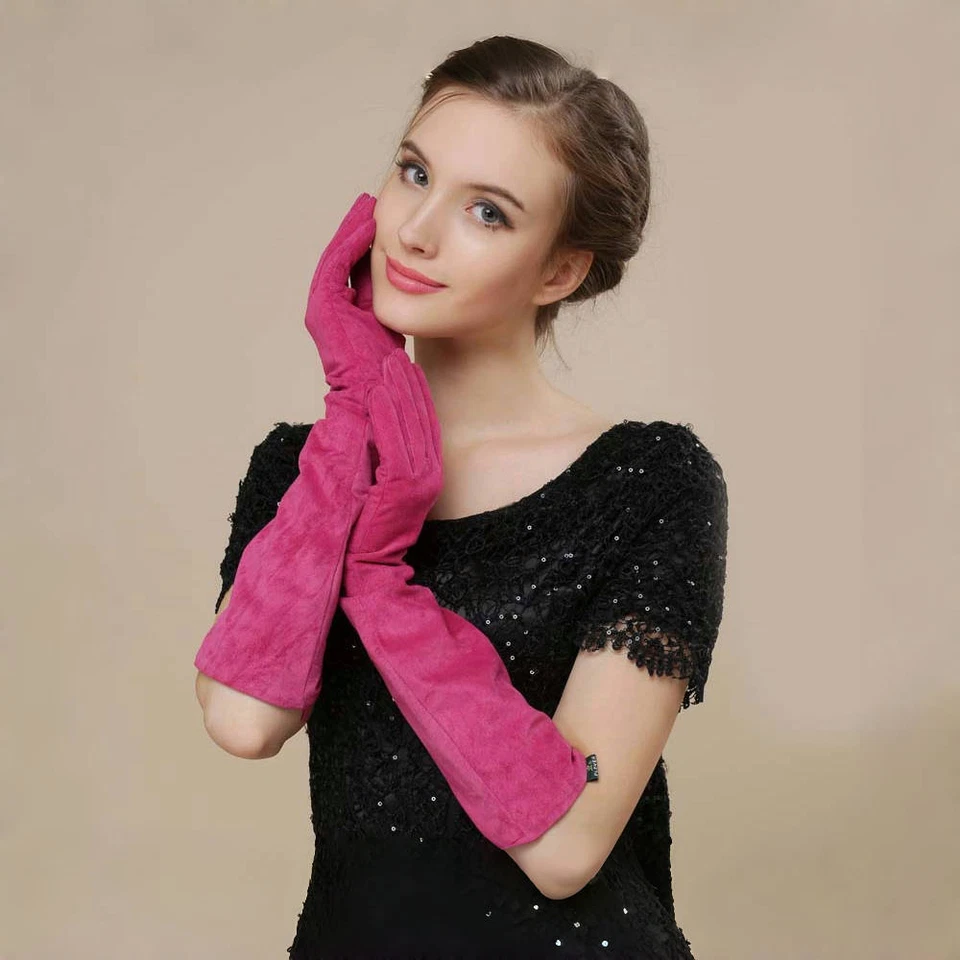 Guantes largos de cuero de gamuza real con codo para mujer varios colores a elegir Foto 3 de 4