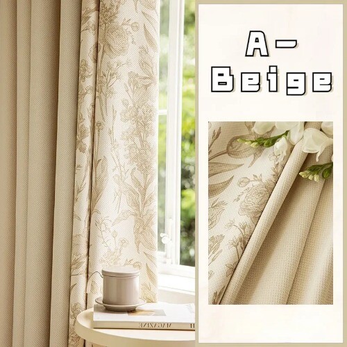 French Beige Living Room Curtains Solid Color Floral Pattern Bedroom Curtains - Bild 8 von 28