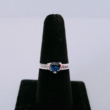 925 simulated Silver Blue Sapphire Heart Design Wedding Engagement Ring 1162Sz10