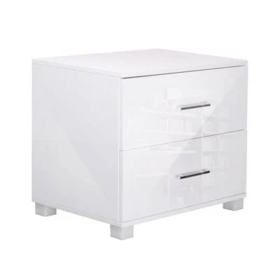 Artiss High Gloss Two Drawers Bedside Table White Tables
